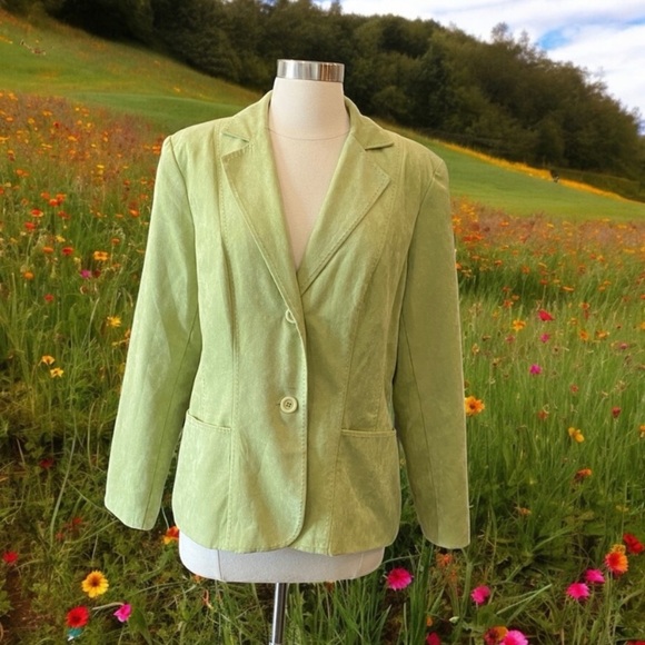Green Faux Suede Blazer Jacket By Kim Roger’s Signature - Picture 1 of 11